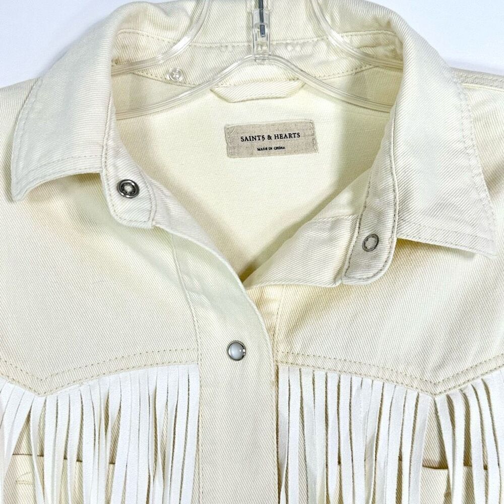 Saints & Hearts Fringe Shirt Jacket S Cowgirl Western Festival Pink Pony Club - Picture 13 of 16